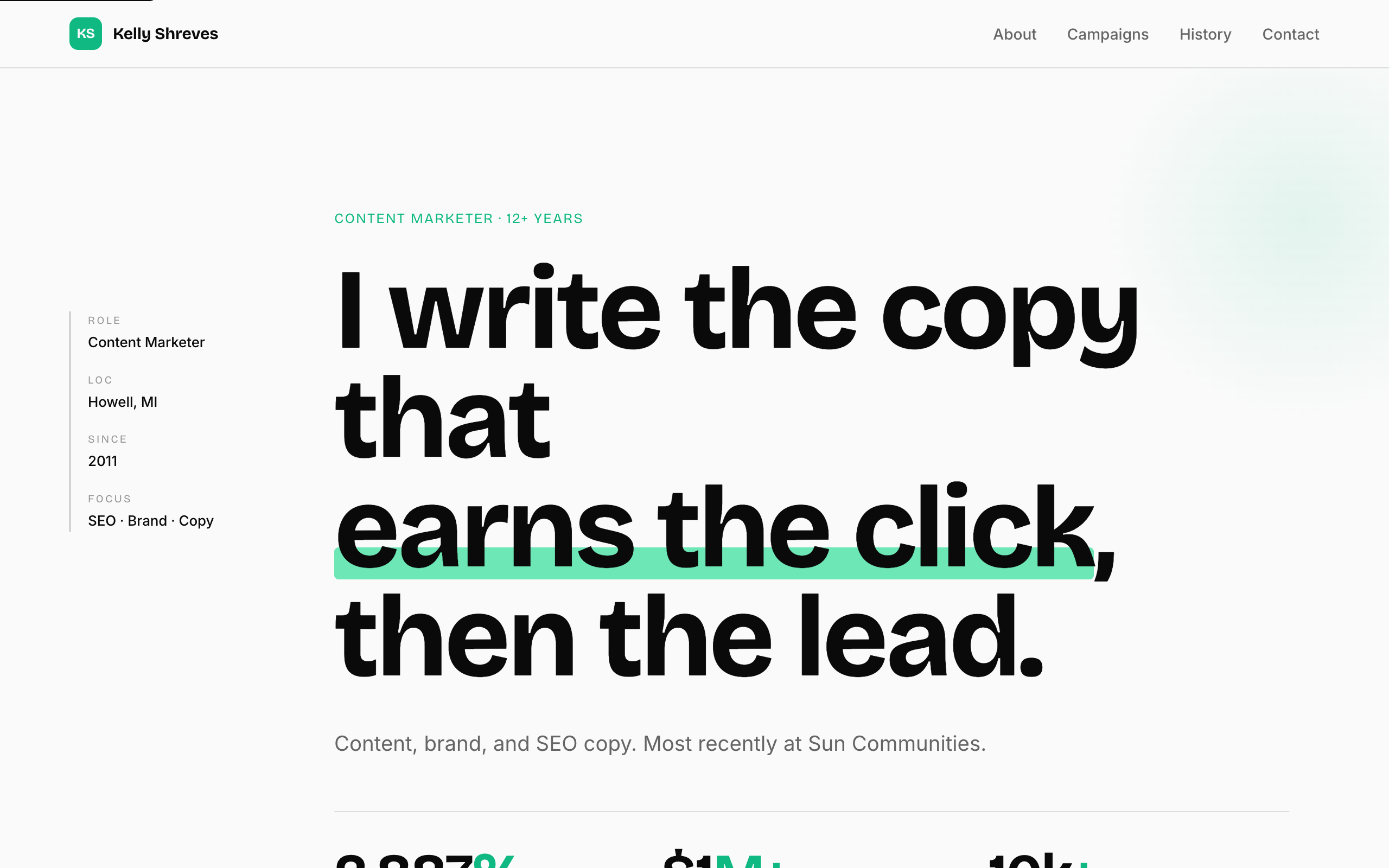 Senior Content Marketer portfolio example